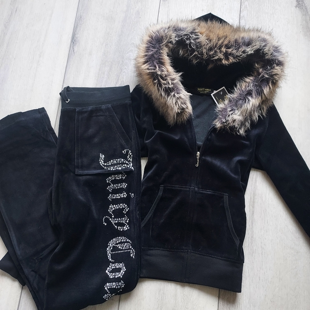 Black juicy tracksuit set with pants and hooded zip up